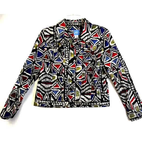 Lark Lane Jacket Women's Sz 10 Short Black Red Western Geometric Career Casual - Picture 1 of 12